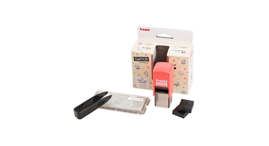0511002481_trodat_switch_Selbstgemachtes_DE_koralle_Set_Verpackung_Inhalt_Freisteller_weisser_Hintergrund_1x1_RGB_Inh.jpg